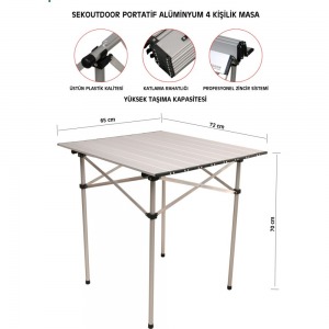 Sekoutdoor Alüminyum Katlanır Masa 4 Kişilik plus 